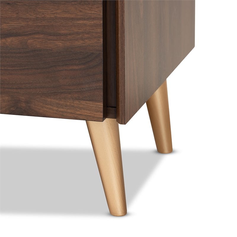 Baxton Studio Landen Walnut Brown and Gold Finished Wood TV Stand