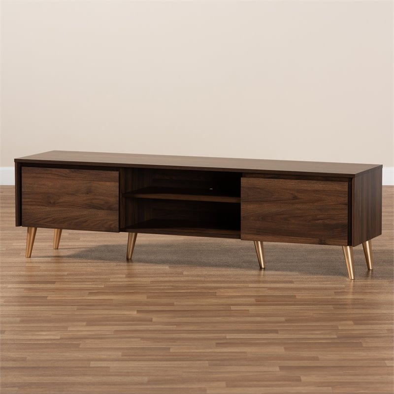 Baxton Studio Landen Walnut Brown and Gold Finished Wood TV Stand