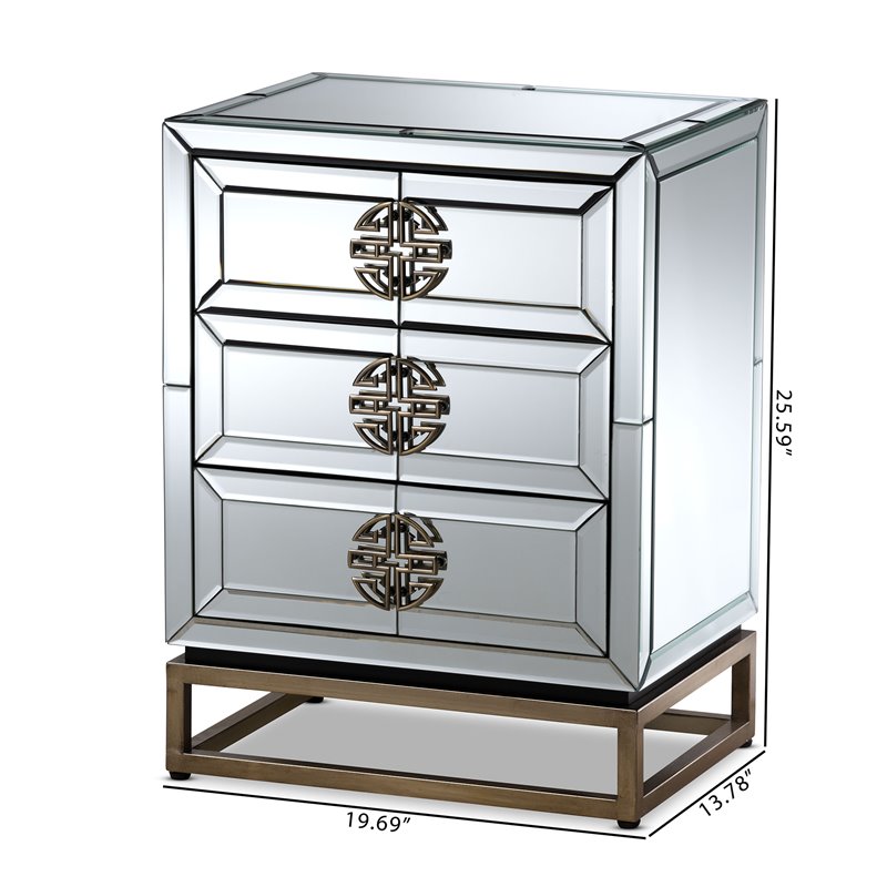 Baxton Studio Laken Mirrored and Antique Bronze 3-Drawer End Table