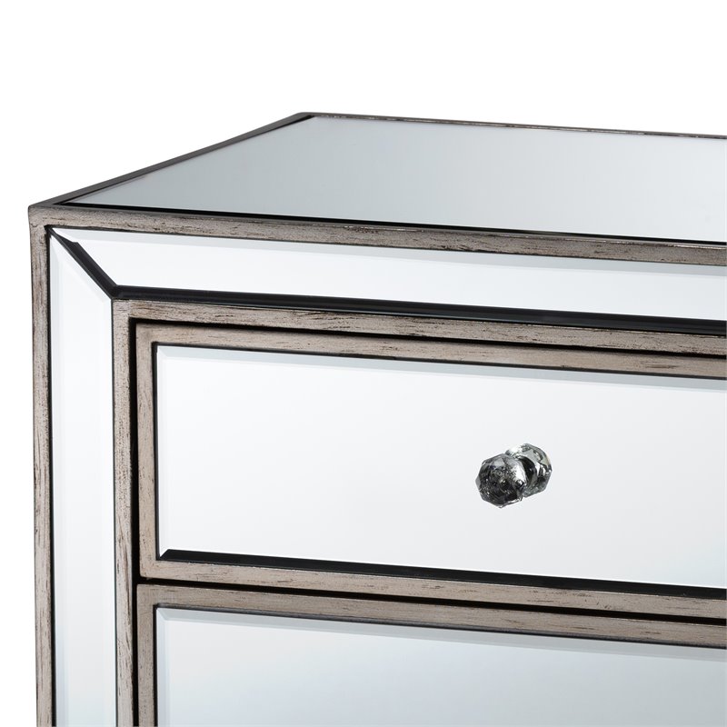 Baxton Studio Fadri Engineered Wood/Mirrored 2-Drawers End Table Antique Silver