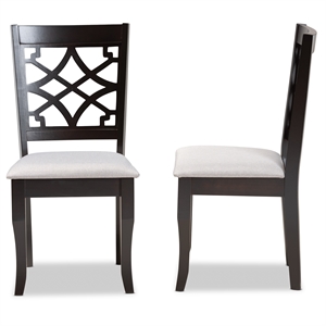Baxton Studio Mael Grey Fabric and Brown Finished Wood 2-Piece Dining Chair Set
