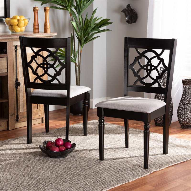 Baxton Studio Renaud Grey and Brown Finished Wood 2-Piece Dining Chair Set