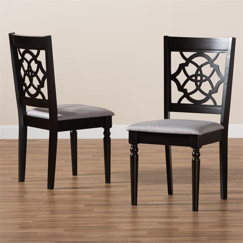 Baxton Studio Renaud Grey and Brown Finished Wood 2-Piece Dining Chair Set