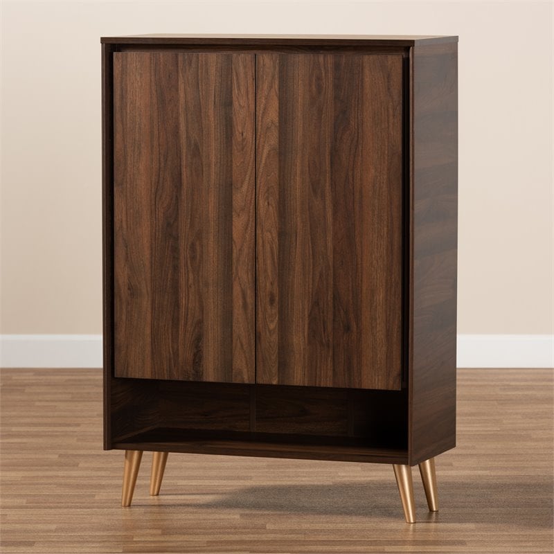 Baxton Studio Landen Brown and Gold  Wood 2-Door Entryway Shoe storage Cabinet