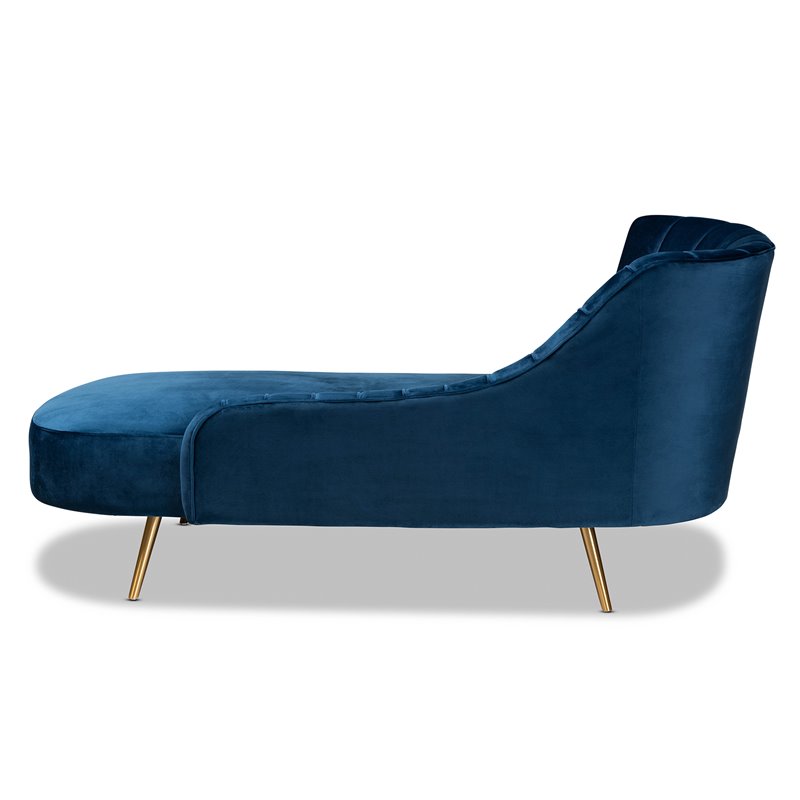 Baxton Studio Kailyn Blue Velvet  Upholstered and Gold Finished Chaise