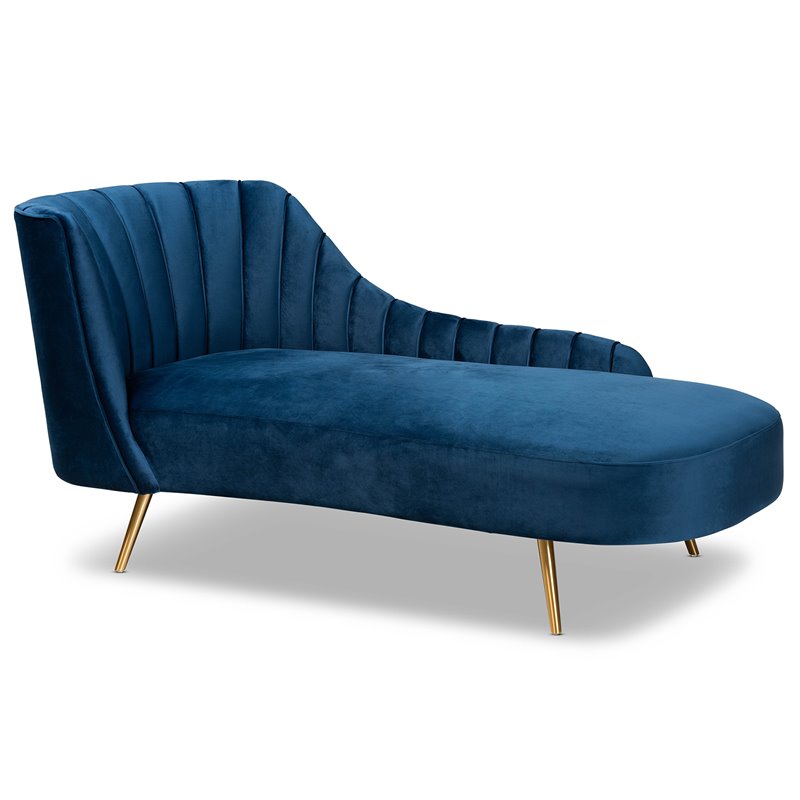 Baxton Studio Kailyn Blue Velvet  Upholstered and Gold Finished Chaise