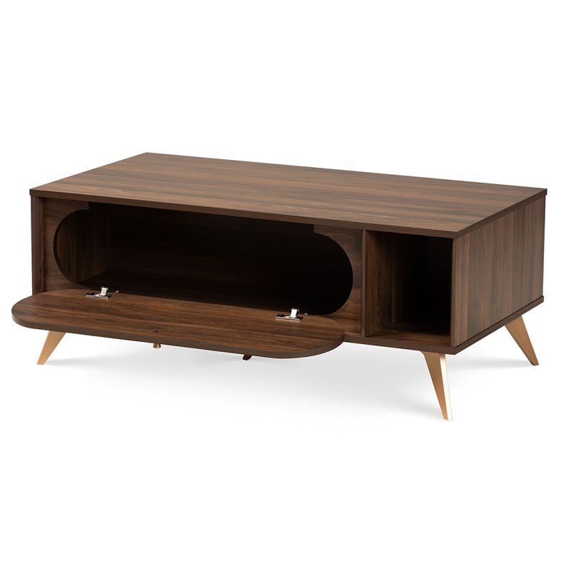 Baxton Studio Edel Walnut Brown and Gold Finished Wood Coffee Table