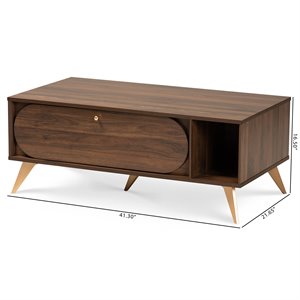 Baxton Studio Edel Walnut Brown and Gold Finished Wood Coffee Table