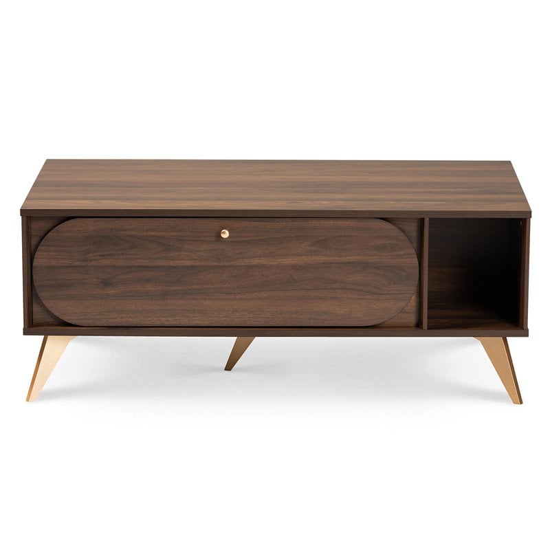 Baxton Studio Edel Walnut Brown and Gold Finished Wood Coffee Table