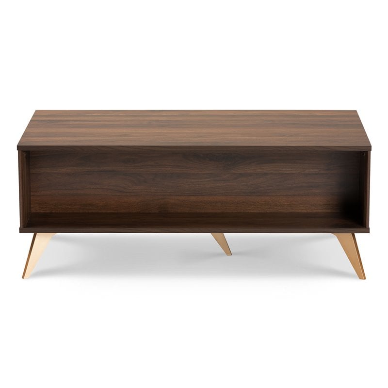 Baxton Studio Edel Walnut Brown and Gold Finished Wood Coffee Table