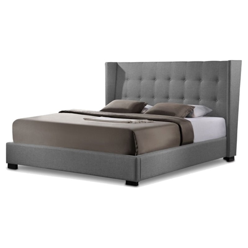 Baxton Studio Favela King Platform Bed with Upholstered Headboard in Gray