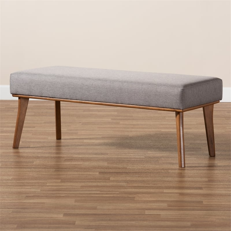 Baxton Studio Grey Fabric Upholstered and Brown Finished Wood Dining Bench