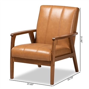 baxton studio tan faux leather upholstered and brown finished wood lounge chair