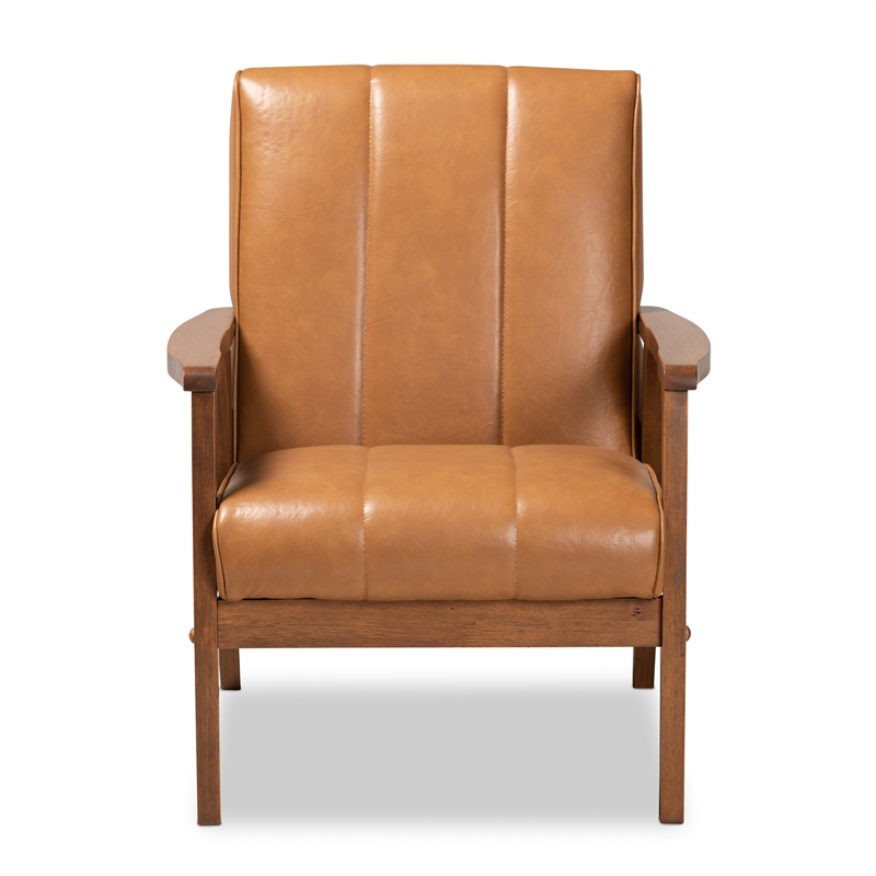 Baxton Studio Tan Faux Leather Upholstered and Brown finished Wood Lounge Chair