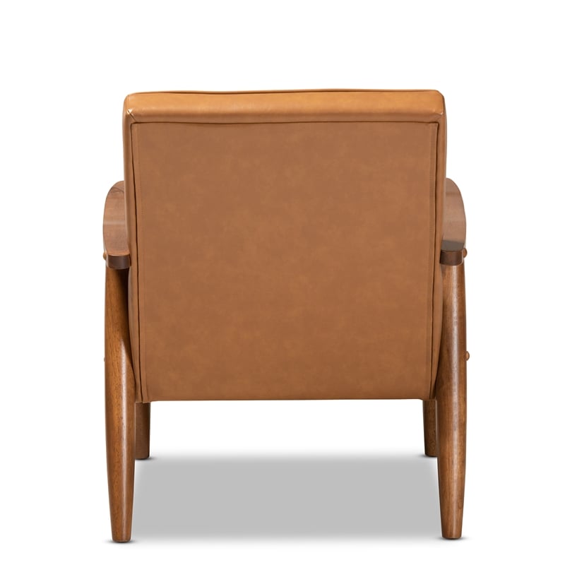 Baxton Studio Tan Faux Leather Upholstered and Walnut Finished Wood Lounge Chair