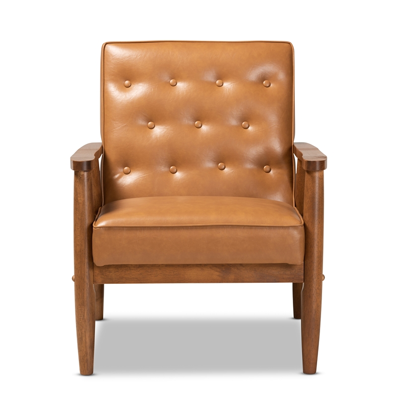 Baxton Studio Tan Faux Leather Upholstered and Walnut Finished Wood Lounge Chair