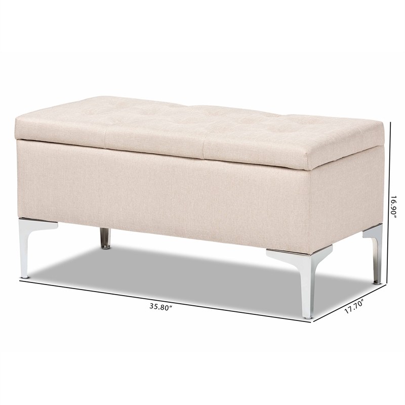 Baxton Studio Fabric Upholstered and Silver Finished Metal Storage Ottoman