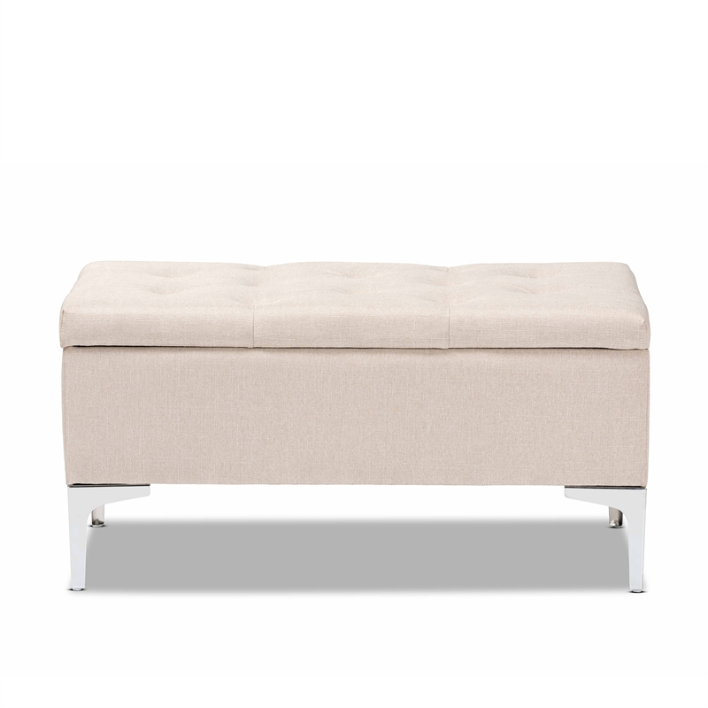 Baxton Studio Fabric Upholstered and Silver Finished Metal Storage Ottoman