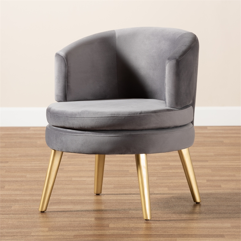 Baxton Studio Grey Velvet Fabric Upholstered and Gold Finished Wood Accent Chair