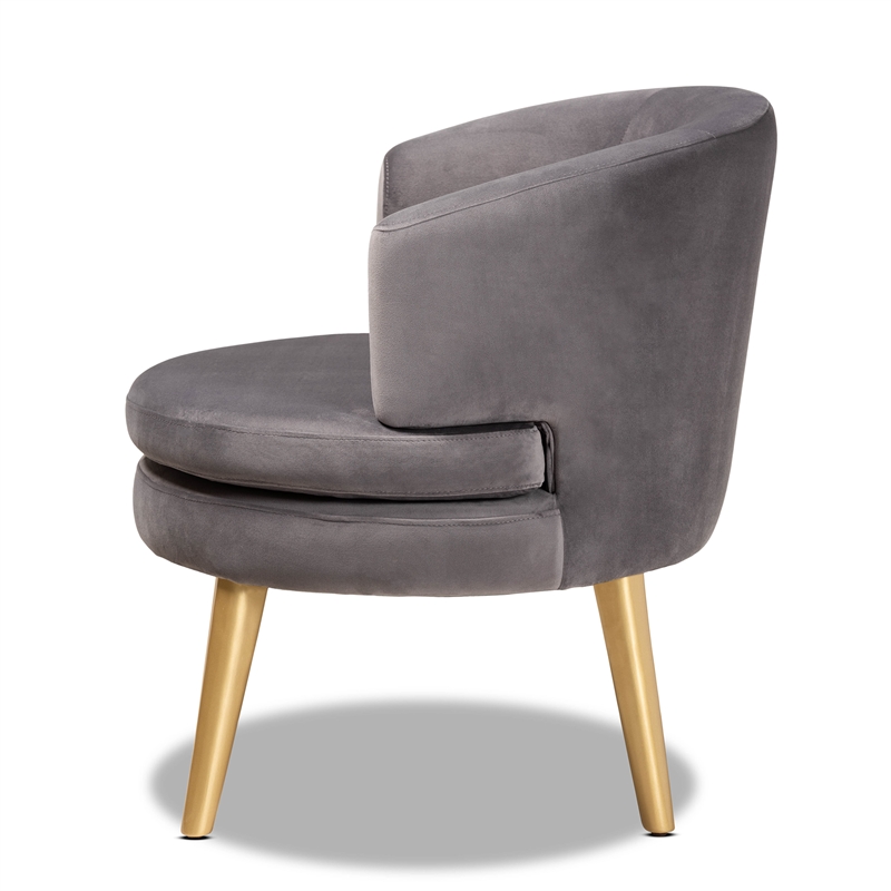 Baxton Studio Grey Velvet Fabric Upholstered and Gold Finished Wood Accent Chair