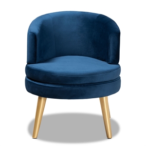 baxton studio blue velvet fabric upholstered and gold finished wood accent chair