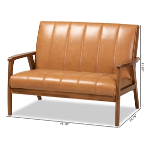 baxton studio leather upholstered and brown finished wood loveseat