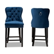 Baxton Studio Blue Upholstered and Brown Finished Wood 2-Piece Stool Set