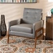 Baxton Studio Perris Velvet Fabric Upholstered and Brown Finished Wood Chair