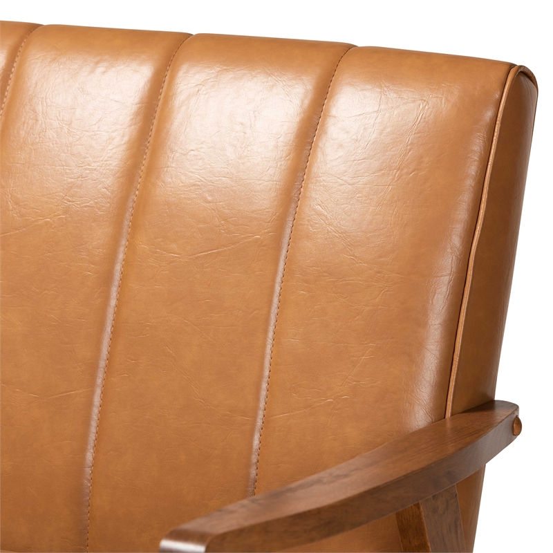 Baxton Studio Nikko Faux Leather Upholstered and Walnut Brown finished Wood Sofa