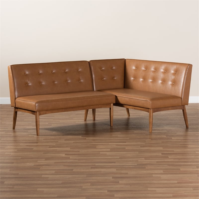 Baxton Studio Faux Leather Upholstered and Brown Finished Wood 2-Piece Bench