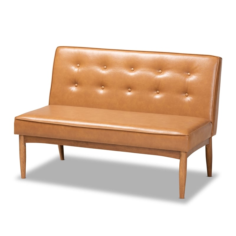 Baxton Studio Faux Leather Upholstered and Brown Finished Wood 2-Piece Bench