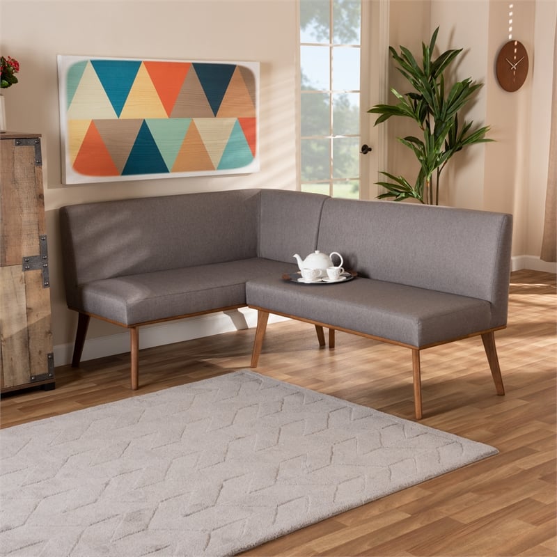 Baxton Studio Fabric Upholstered and Brown Finished Wood 2-Piece Sofa Bench