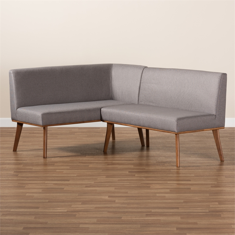 Baxton Studio Fabric Upholstered and Brown Finished Wood 2-Piece Sofa Bench