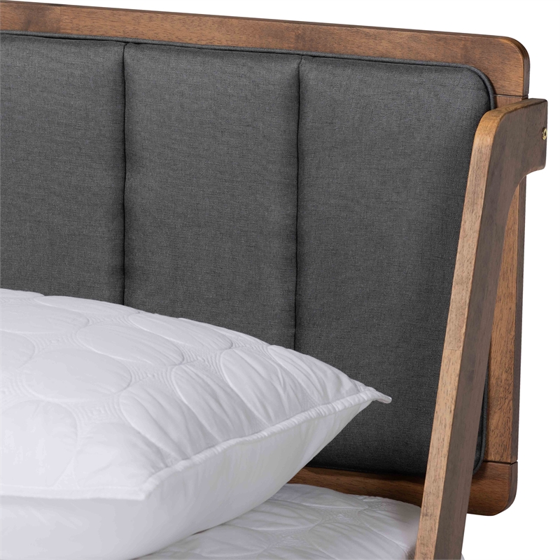 Baxton Studio Helsa Grey Fabric Upholstered and Walnut Finished Queen Size Bed