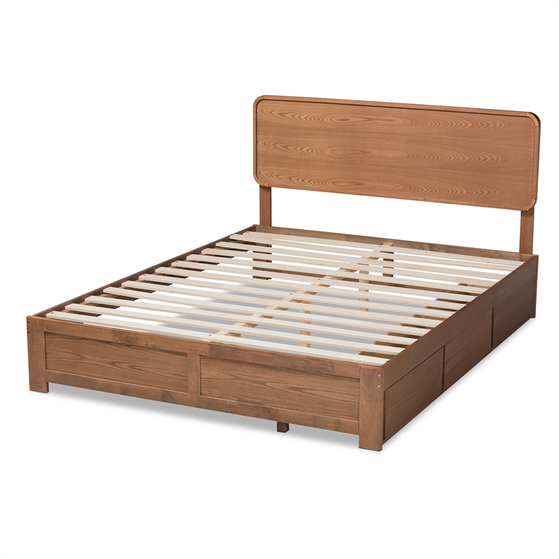 Baxton Studio Eleni Walnut Finished Wood Queen Size 3-Drawer Bed