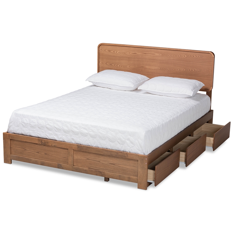 Baxton Studio Eleni Walnut Finished Wood Queen Size 3-Drawer Bed