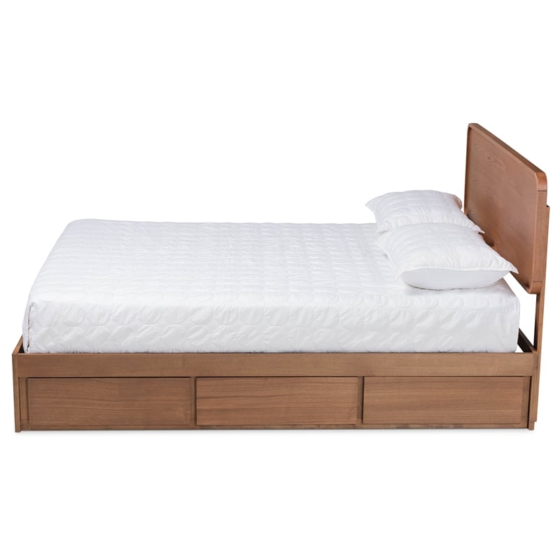 Baxton Studio Eleni Walnut Finished Wood Queen Size 3-Drawer Bed