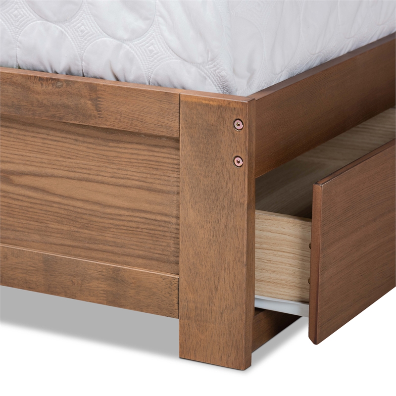 Baxton Studio Eleni Walnut Finished Wood Queen Size 3-Drawer Bed