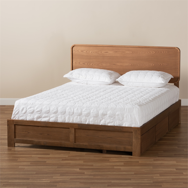 Baxton Studio Eleni Walnut Finished Wood Queen Size 3-Drawer Bed