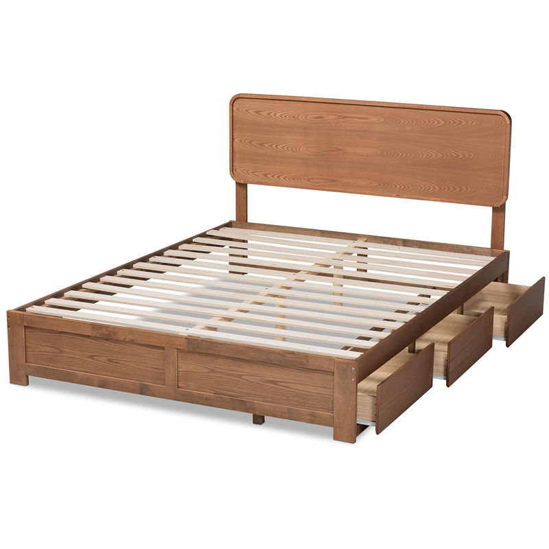 Baxton Studio Eleni Walnut Finished Wood Queen Size 3-Drawer Bed
