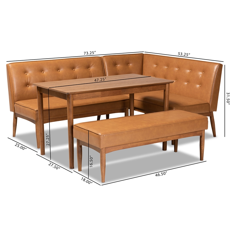 Baxton Studio Faux Leather Upholstered and Walnut Finished 4-Piece Dining Set