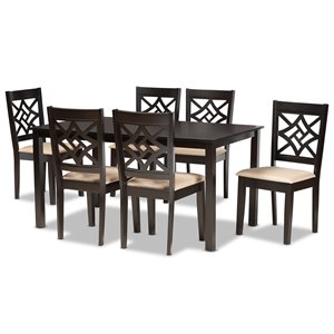 Baxton Studio Sand Fabric Upholstered and Brown Finished Wood 7-Piece Dining Set