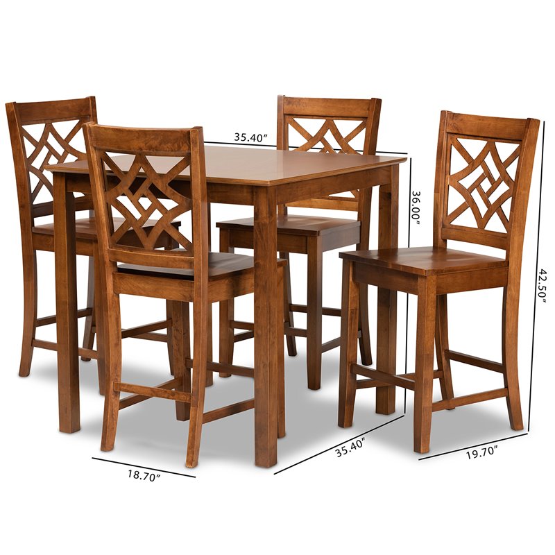 Baxton Studio Nicolette Walnut Brown Finished Wood 5-Piece Pub Set