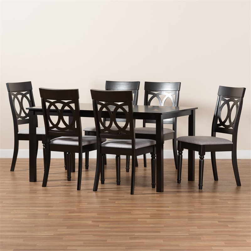 Baxton Studio Grey Fabric Upholstered and Brown Finished Wood 7-Piece Dining Set