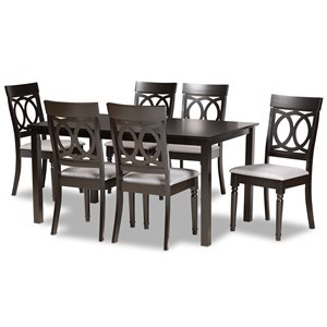 Baxton Studio Grey Fabric Upholstered and Brown Finished Wood 7-Piece Dining Set