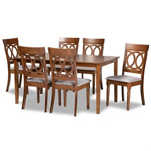 Baxton Studio Grey Fabric Upholstered and Brown Finished Wood 7-Piece Dining Set