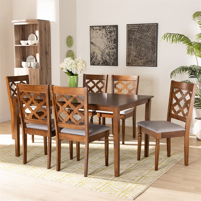 Baxton Studio Grey Fabric Upholstered and Brown Finished Wood 7-Piece Dining Set