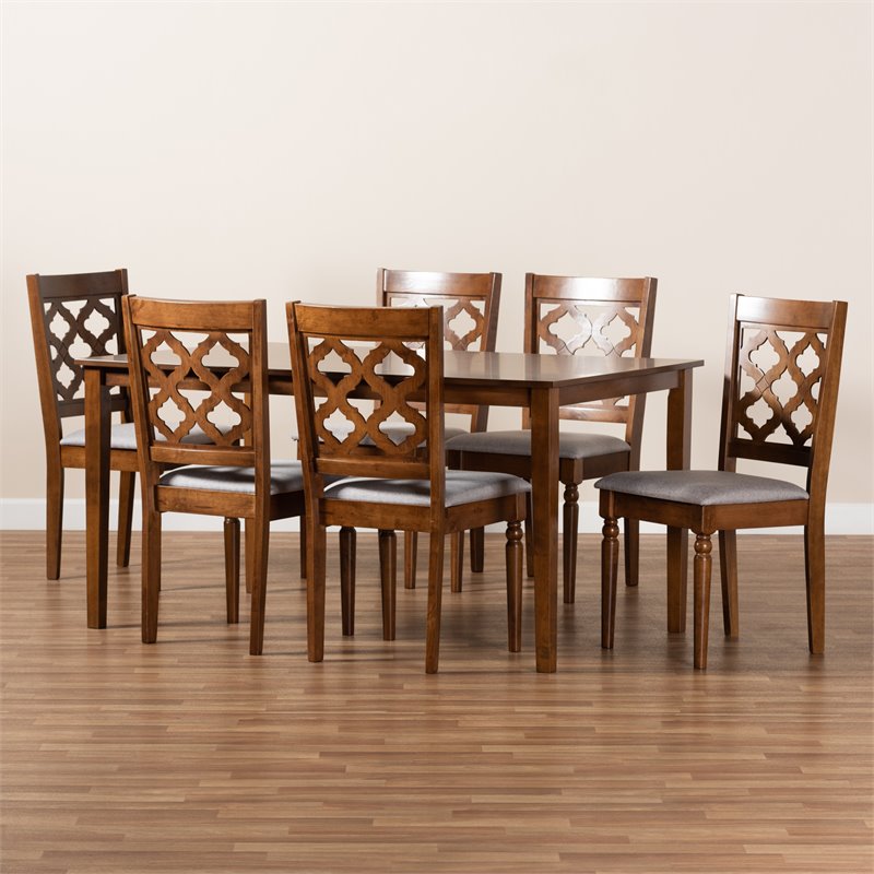 Baxton Studio Grey Fabric Upholstered and Brown Finished Wood 7-Piece Dining Set