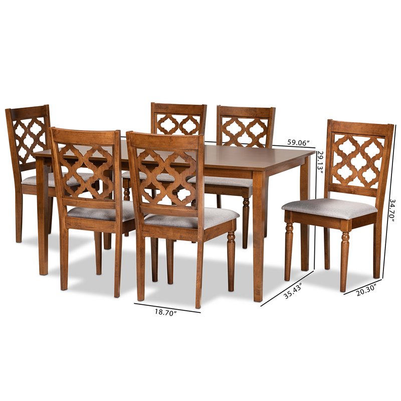 Baxton Studio Grey Fabric Upholstered and Brown Finished Wood 7-Piece Dining Set
