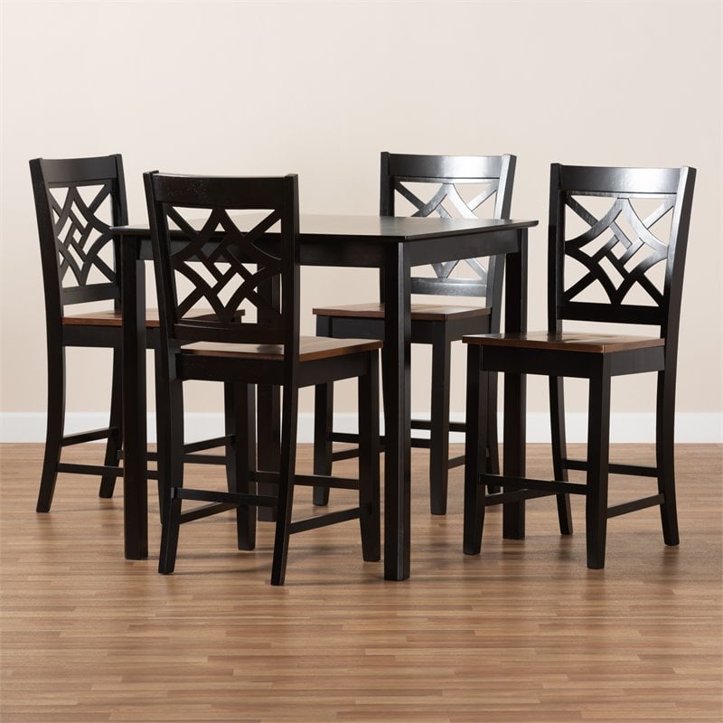 Baxton Studio Two-Tone Dark Brown and Walnut Brown Finished Wood 5-Piece Pub Set